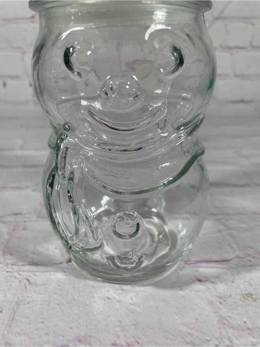 Vintage Libbey of Canada Clear Glass Snowman with Top Hat Lidded Jar Container - Picture 3 of 10